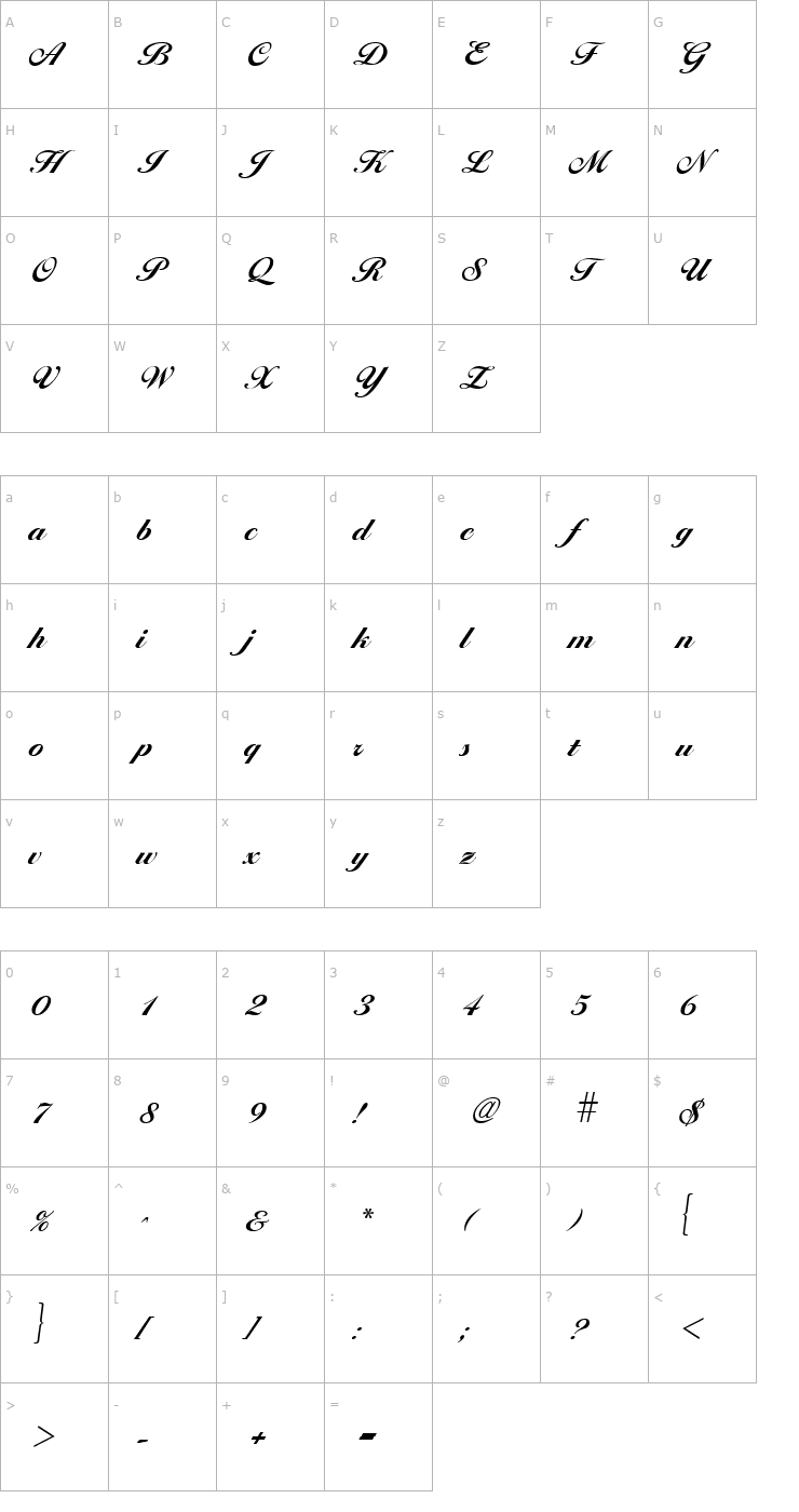 Character Map Larissa Bold Font