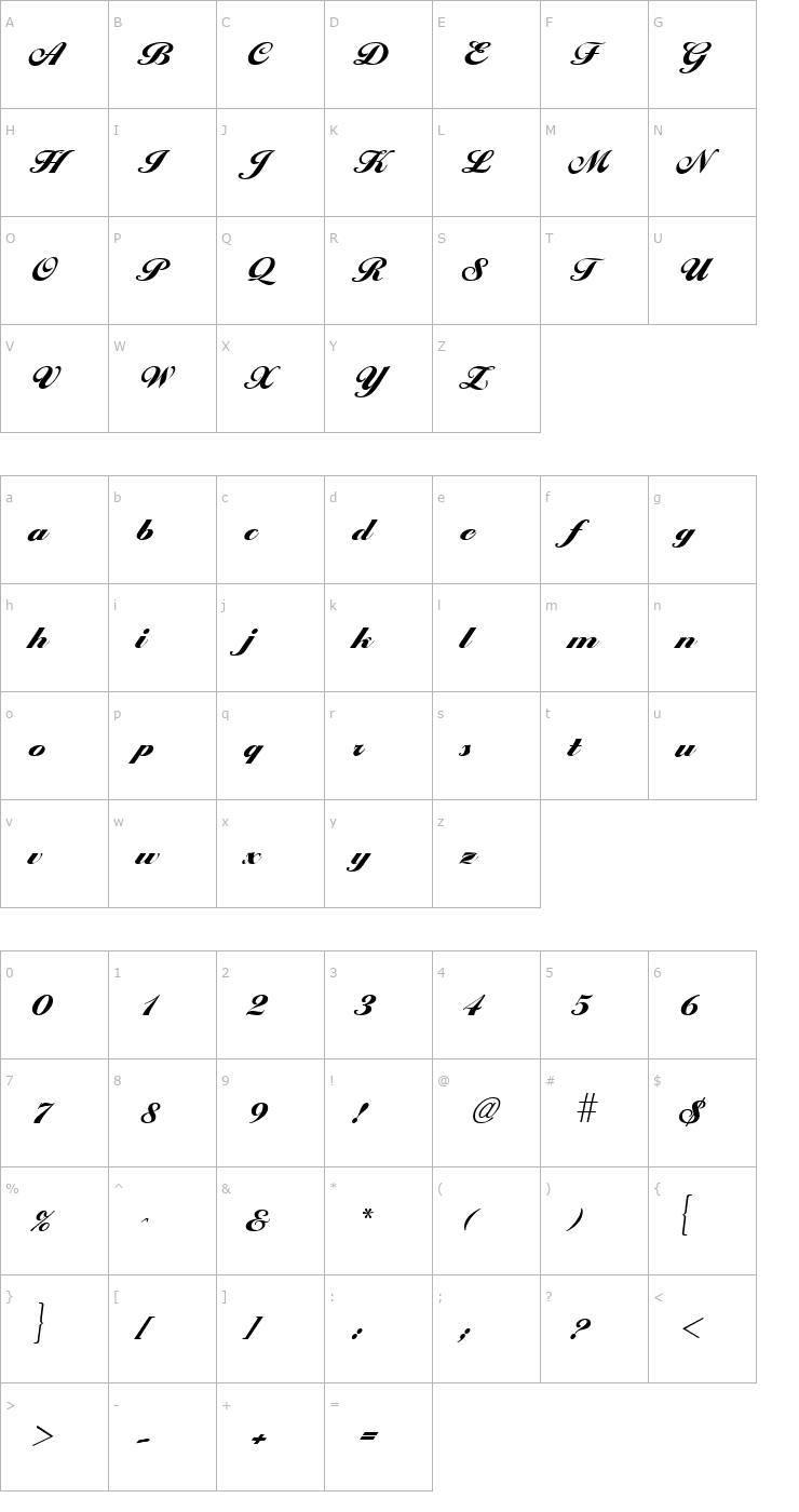 Character Map LarissaExtrabold Regular Font