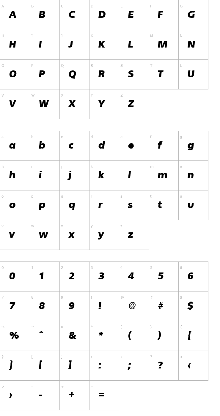 Character Map LarryBecker-Black Italic Font