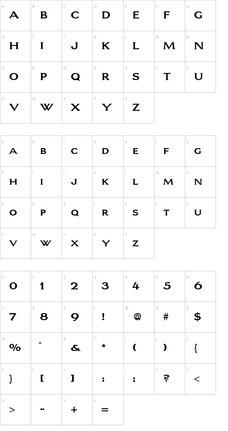 Character Map Lars-Bold Font