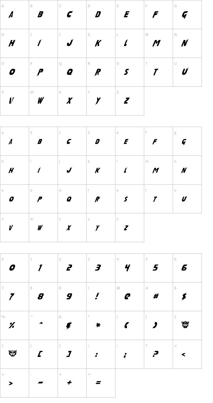 Character Map Laser Rod Normal Font