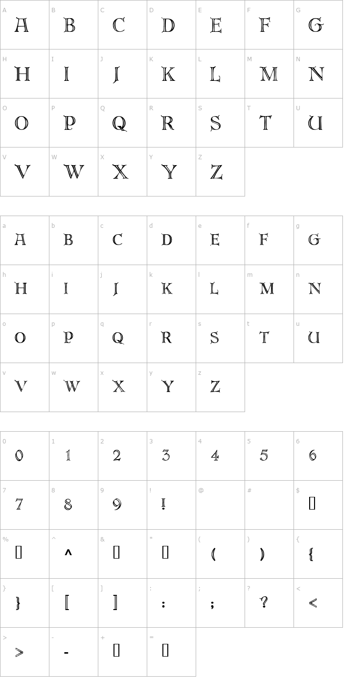 Character Map Lasombra DeRoos Cyr Font