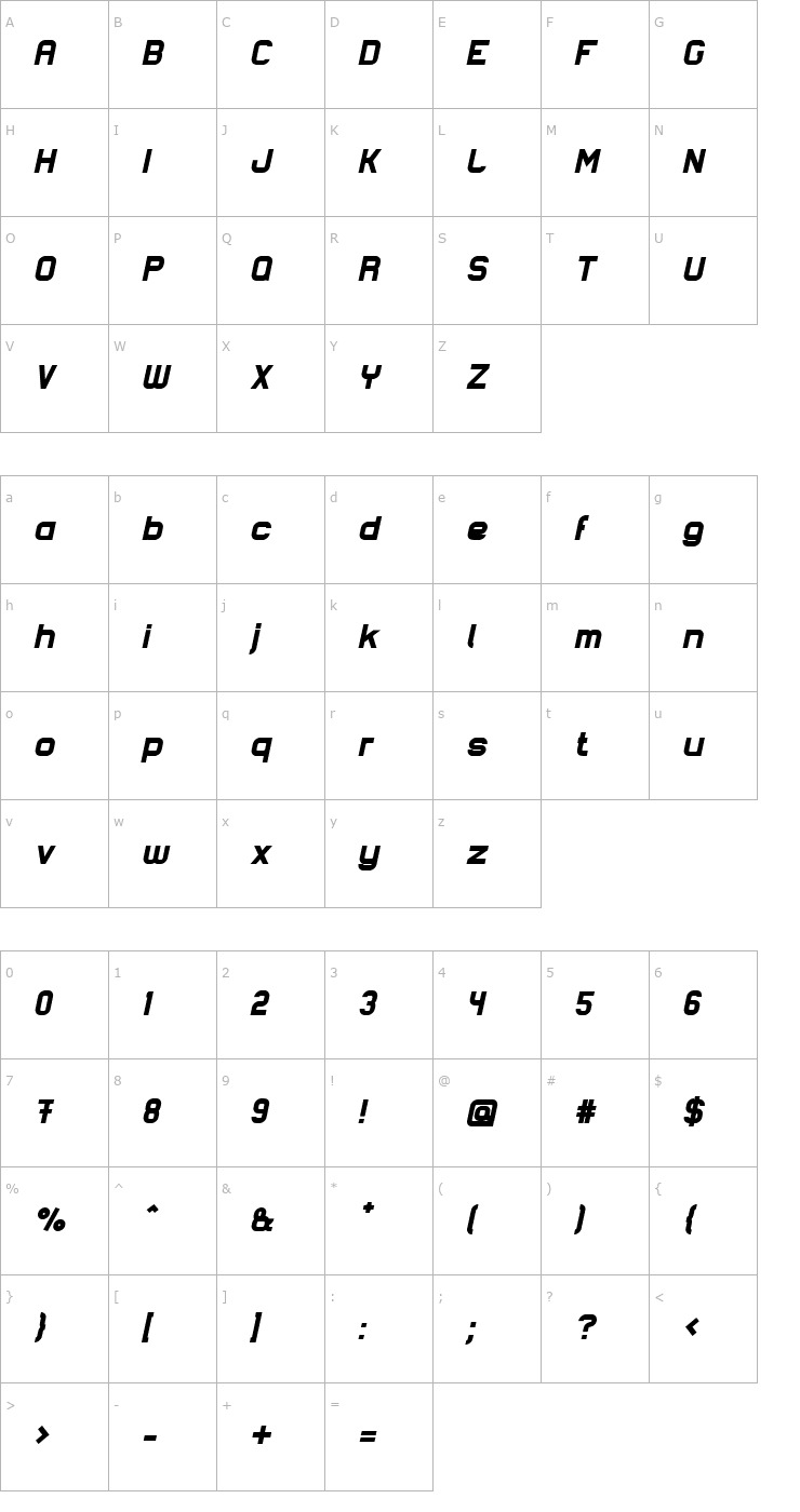 Character Map Lastwaerk black Oblique Font