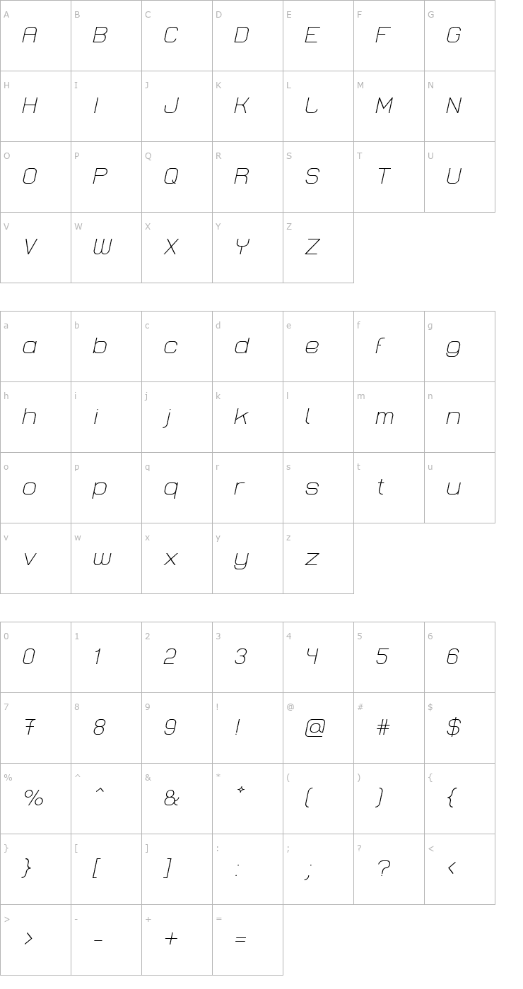 Character Map Lastwaerk light Oblique Font