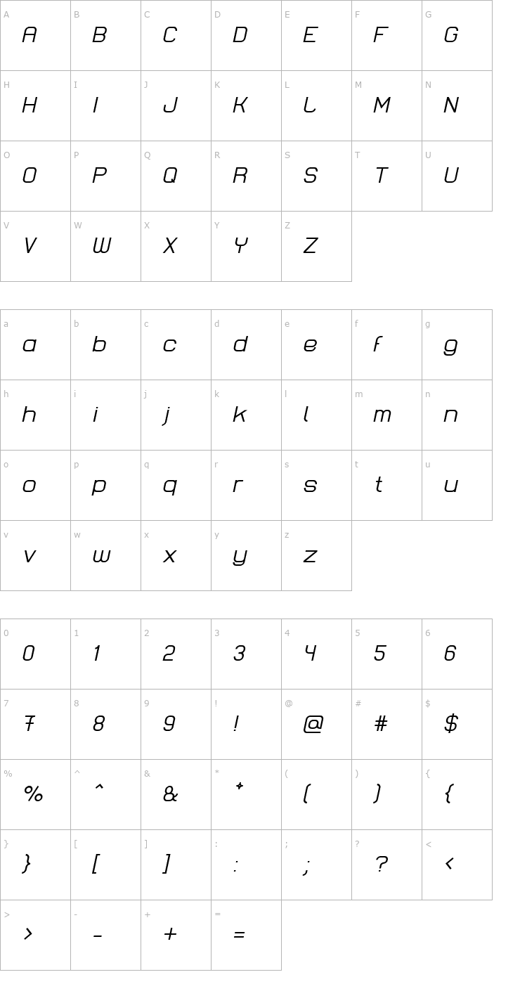Character Map Lastwaerk regular Oblique Font