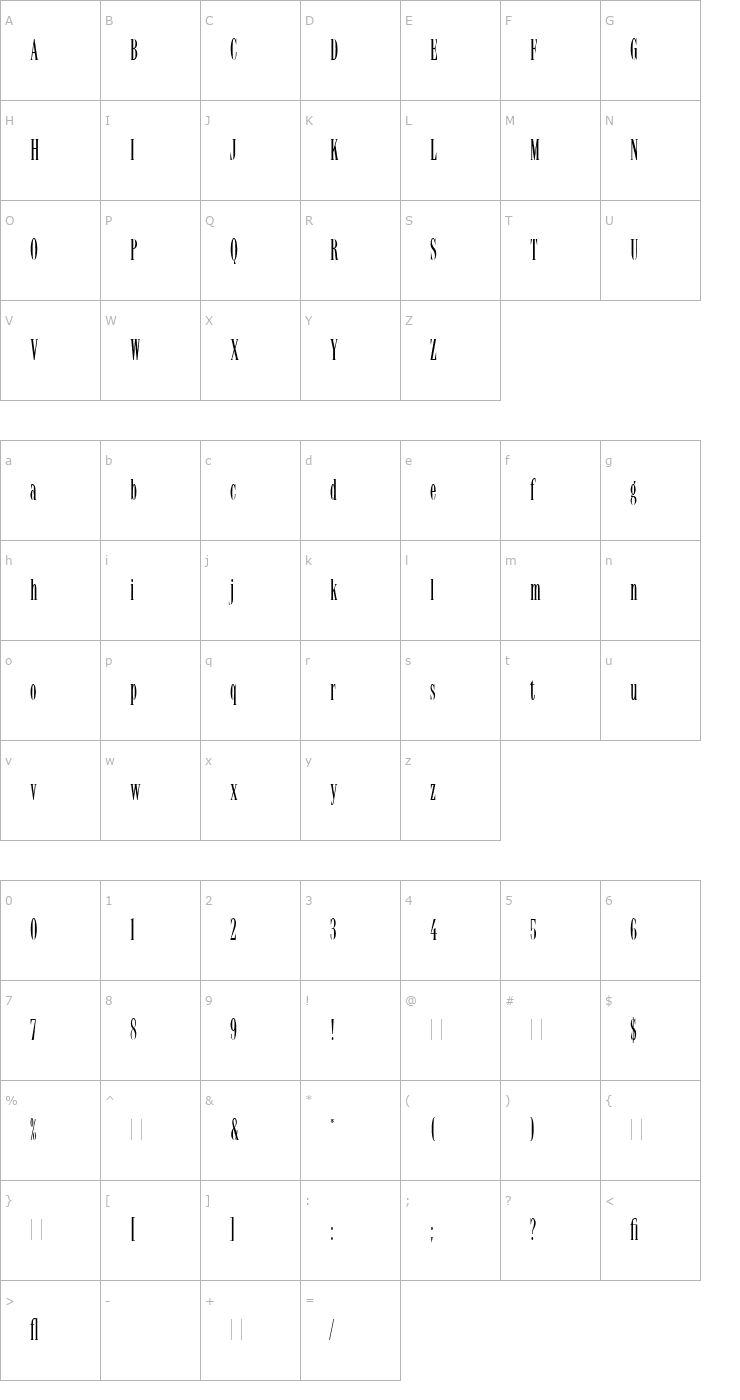 Character Map Latino Elongated LET Plain1.0 Font