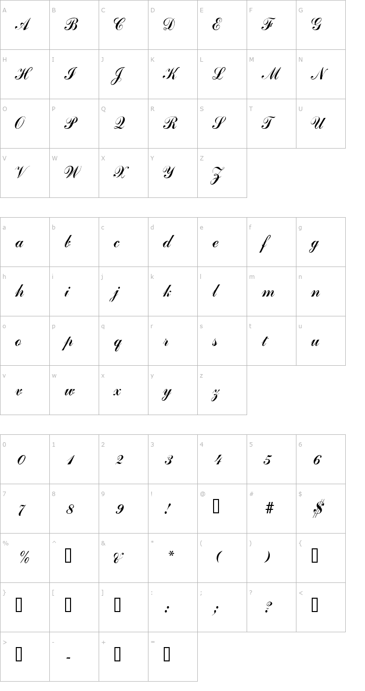 Character Map L'AubergeScriptSSK Font