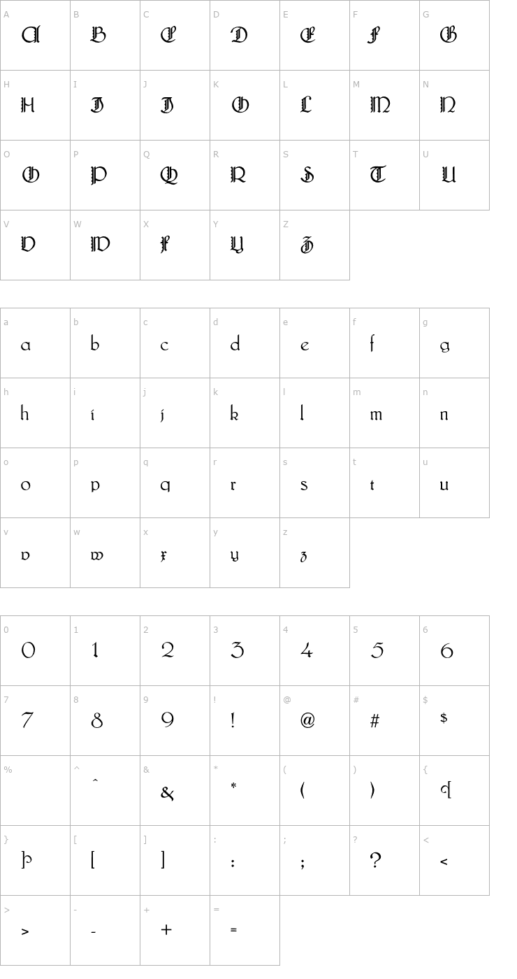 Character Map LautenbachFancyCaps-Normal OTF Font