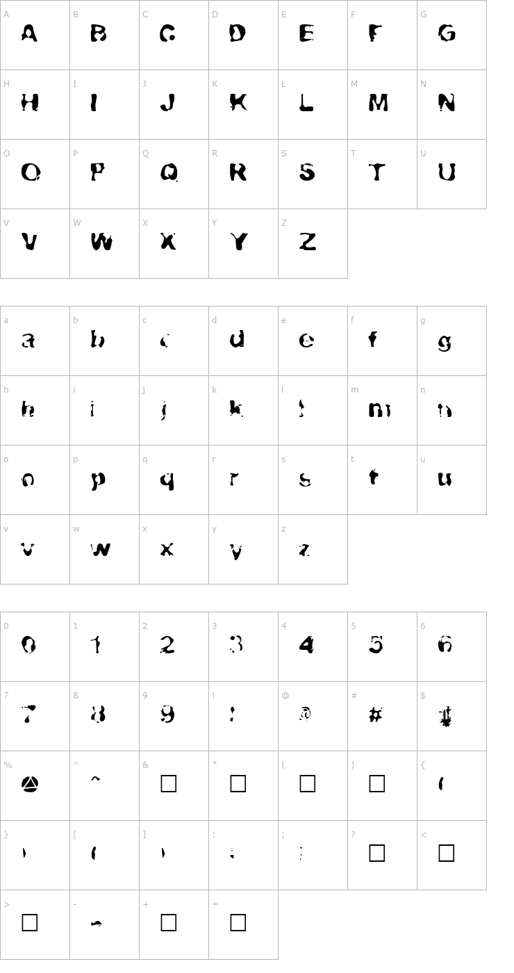 Character Map Lava-Lava Font