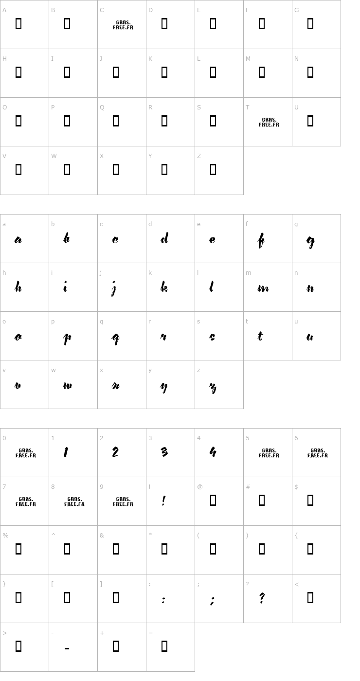Character Map lavomatic script Font