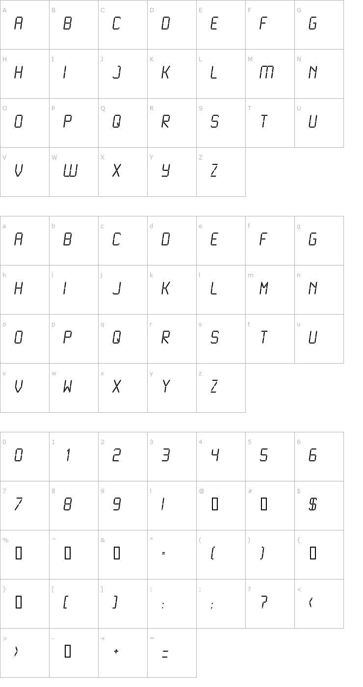 Character Map LCD Light Font