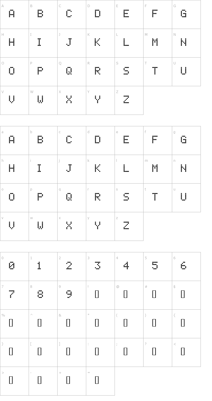 Character Map LCD Phone Font