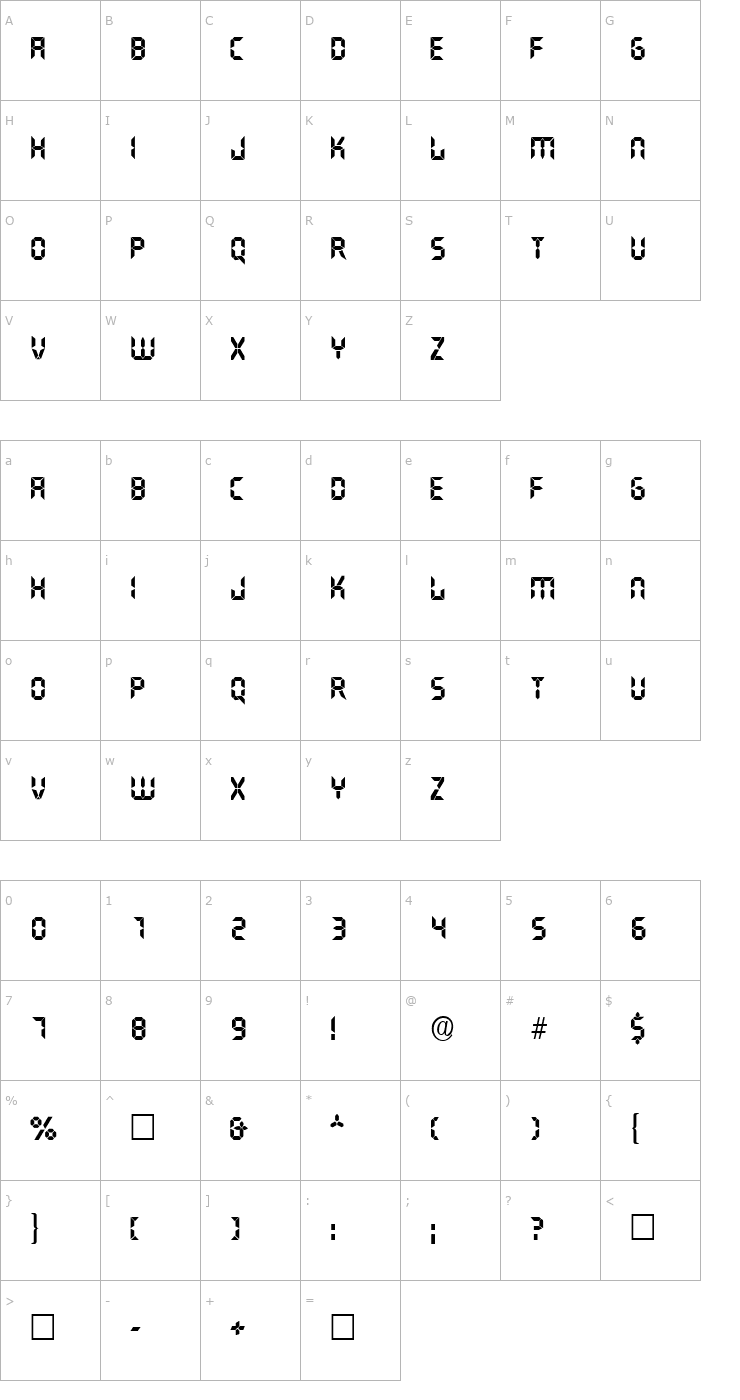 Character Map LCDDisplayCapsSSK Regular Font