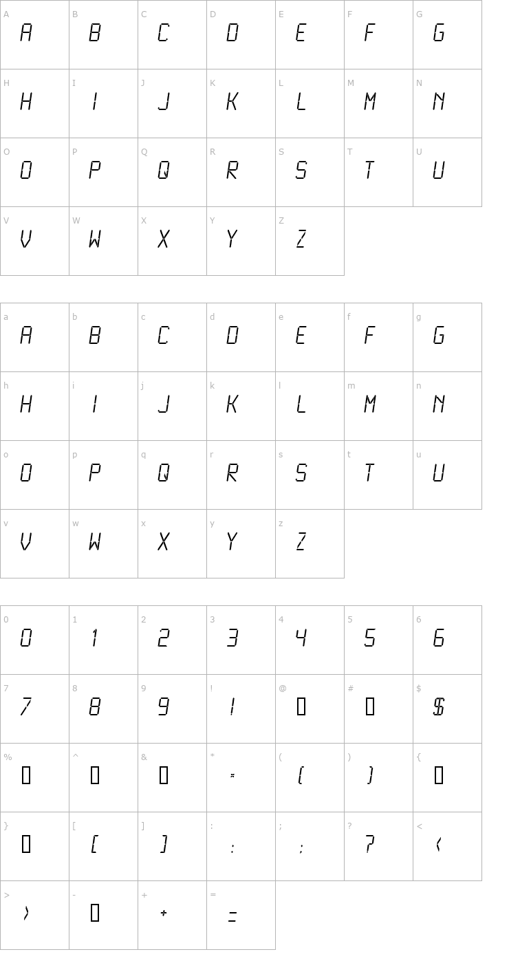 Character Map LCDMono Light Font