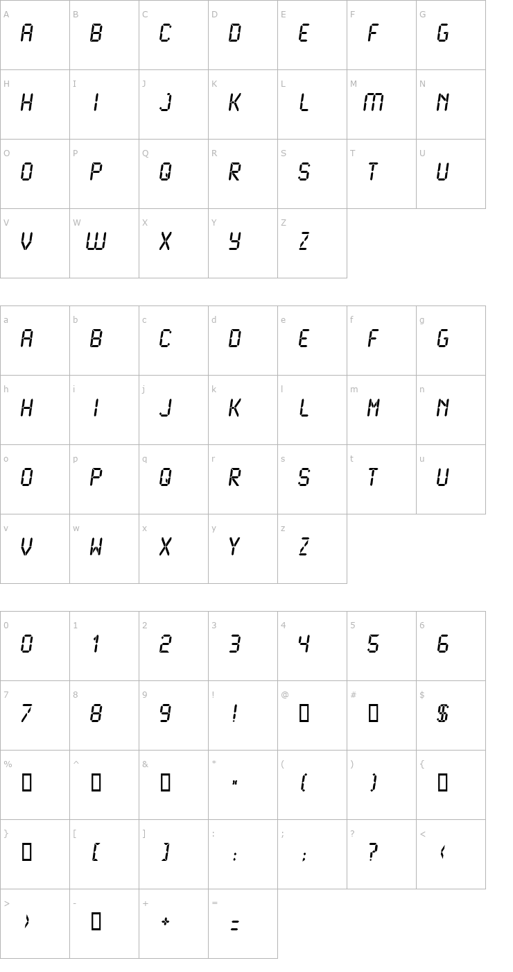 Character Map LCDMono2 Bold Font