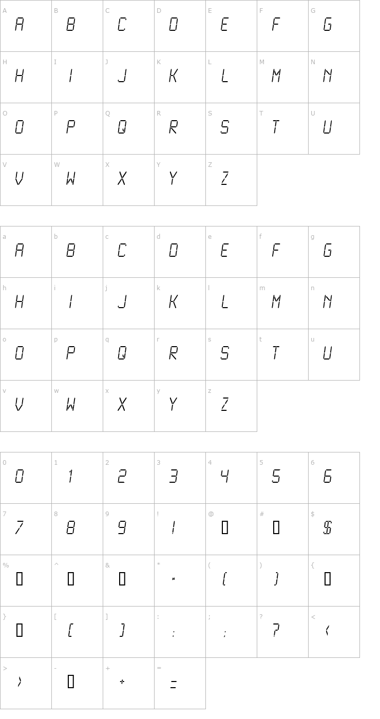 Character Map LCDMono2 Light Font