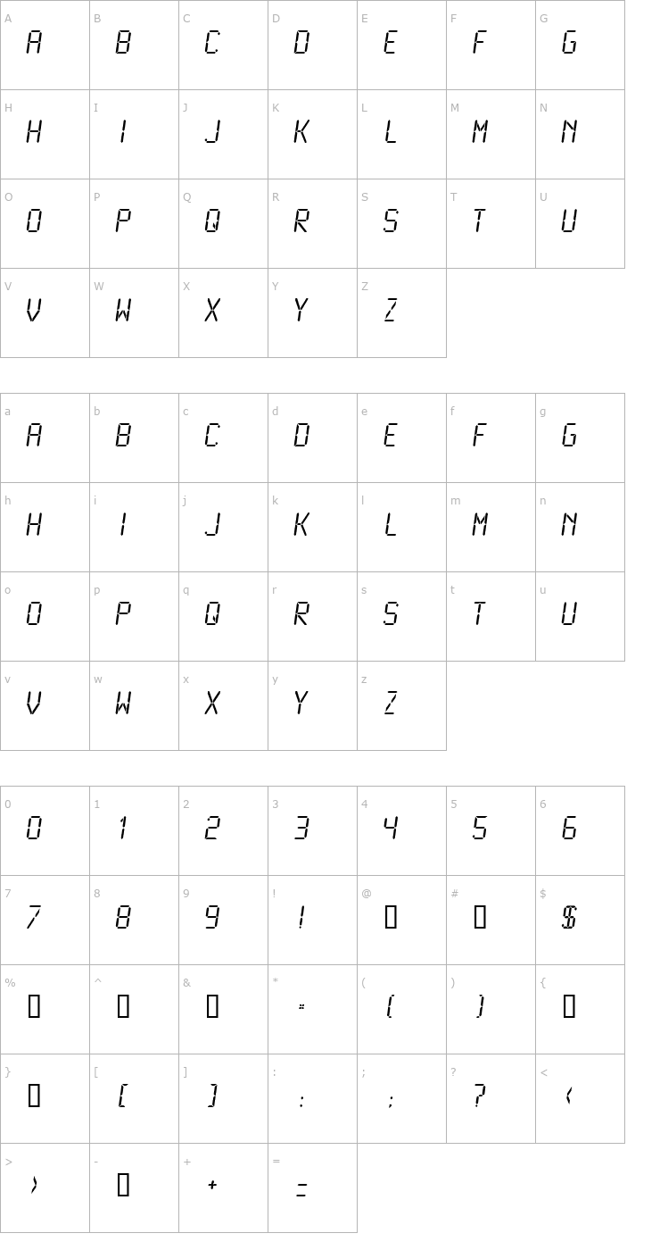 Character Map LCDMono2 Normal Font