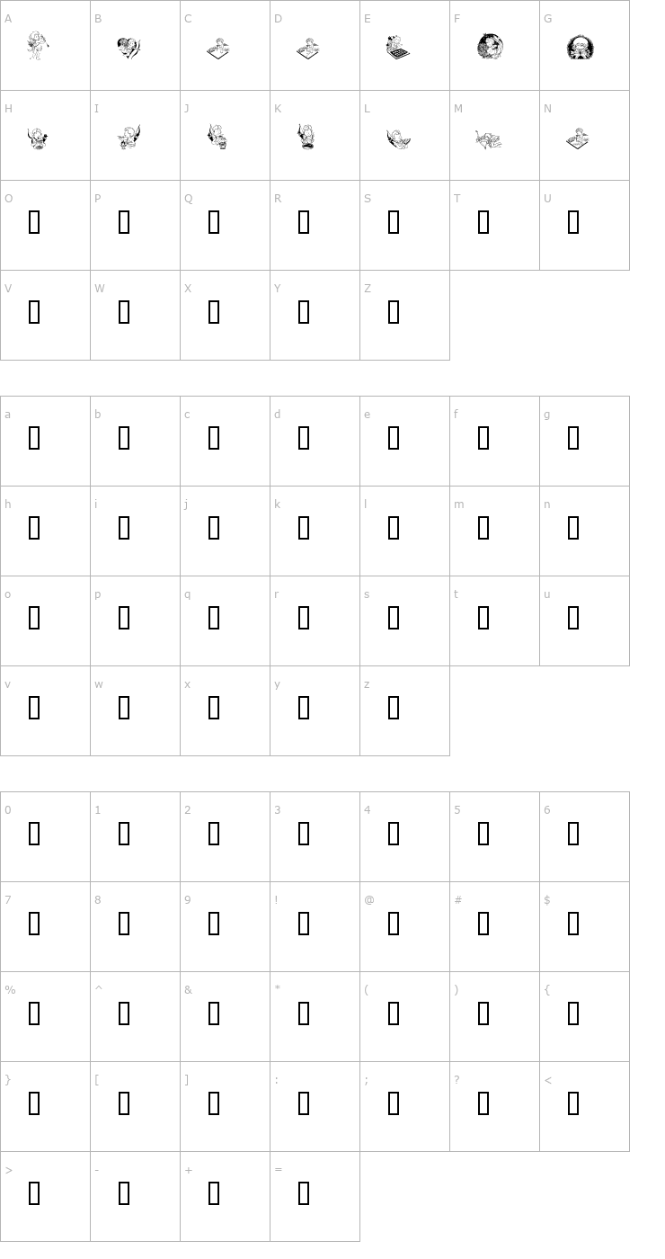 Character Map LCR Cutesy Cupid Font