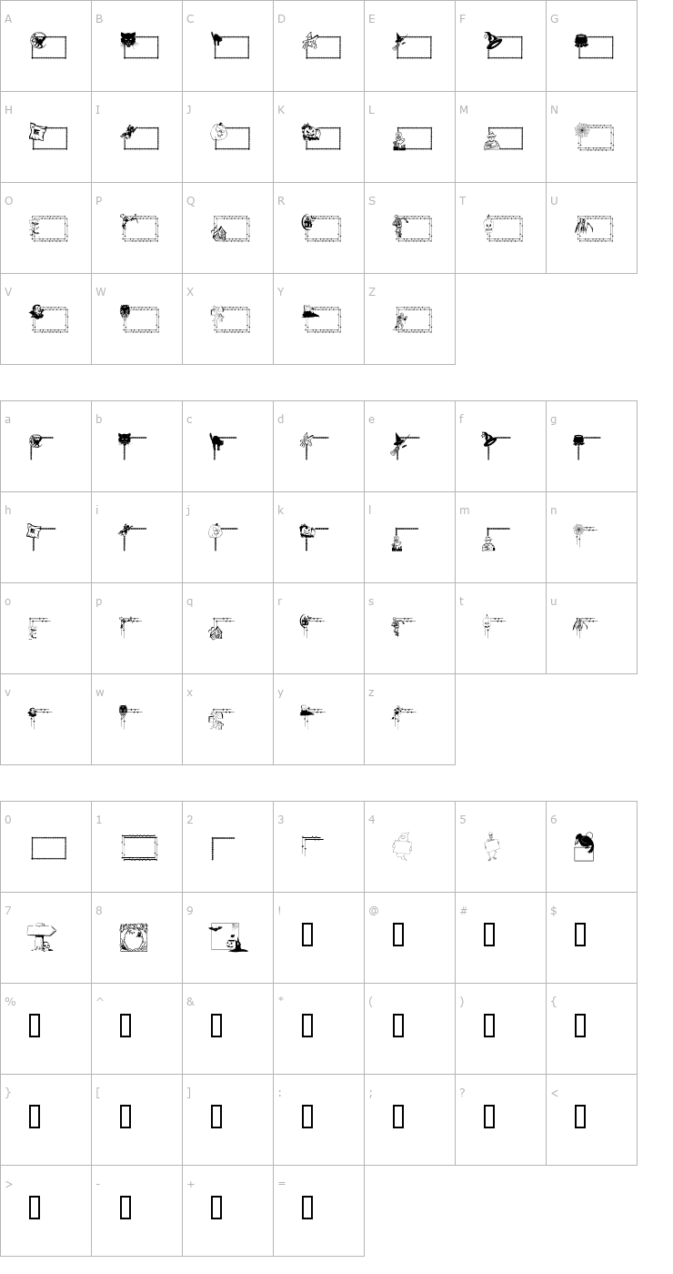 Character Map LCR Frightful Frames Font