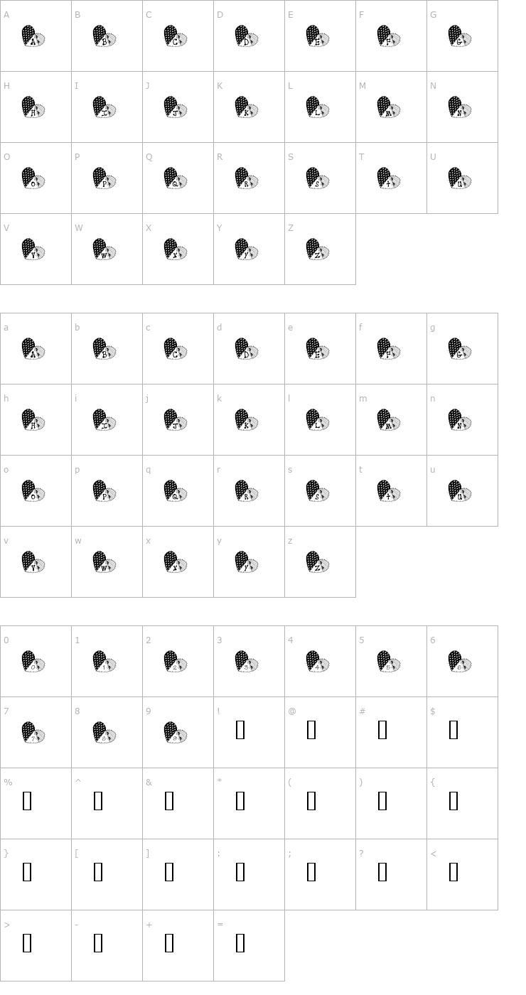 Character Map LCR Works of Heart Font