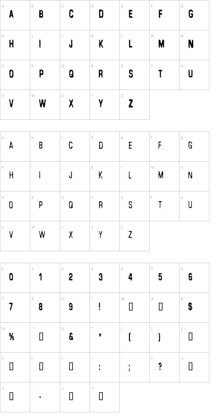 Character Map Lead Coat Font