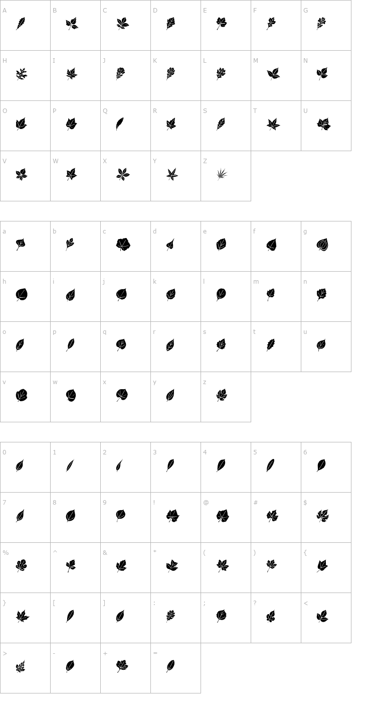 Character Map LeafAssortment Font