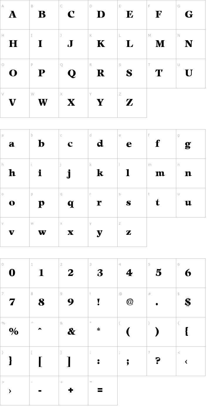 Character Map Leamington-Black Font