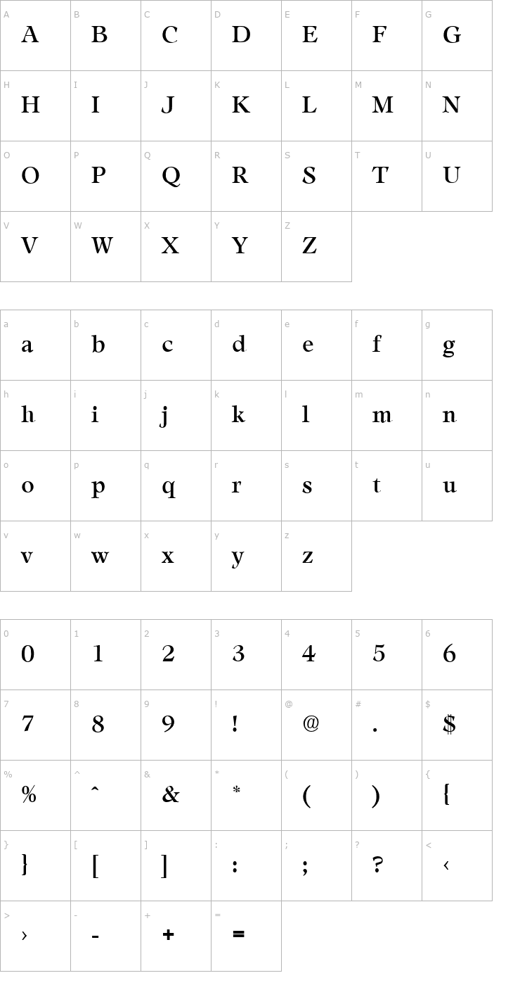 Character Map Leamington-Medium Font