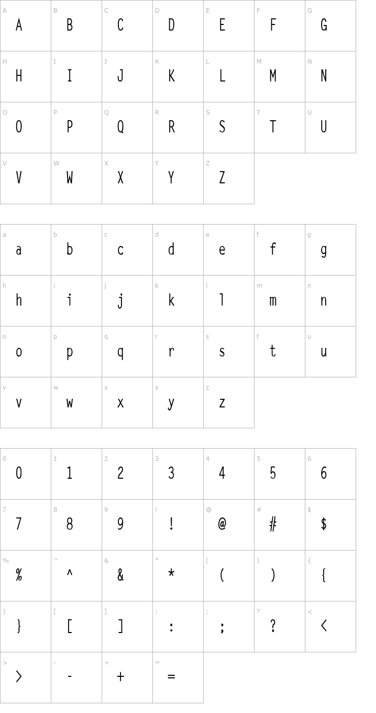 Character Map Lechter Condensed Bold Font