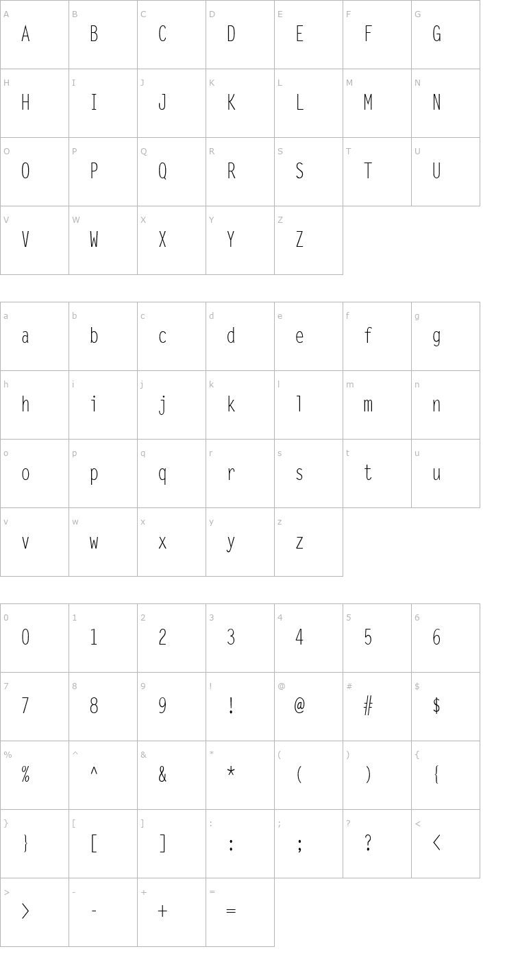 Character Map Lechter Condensed Normal Font