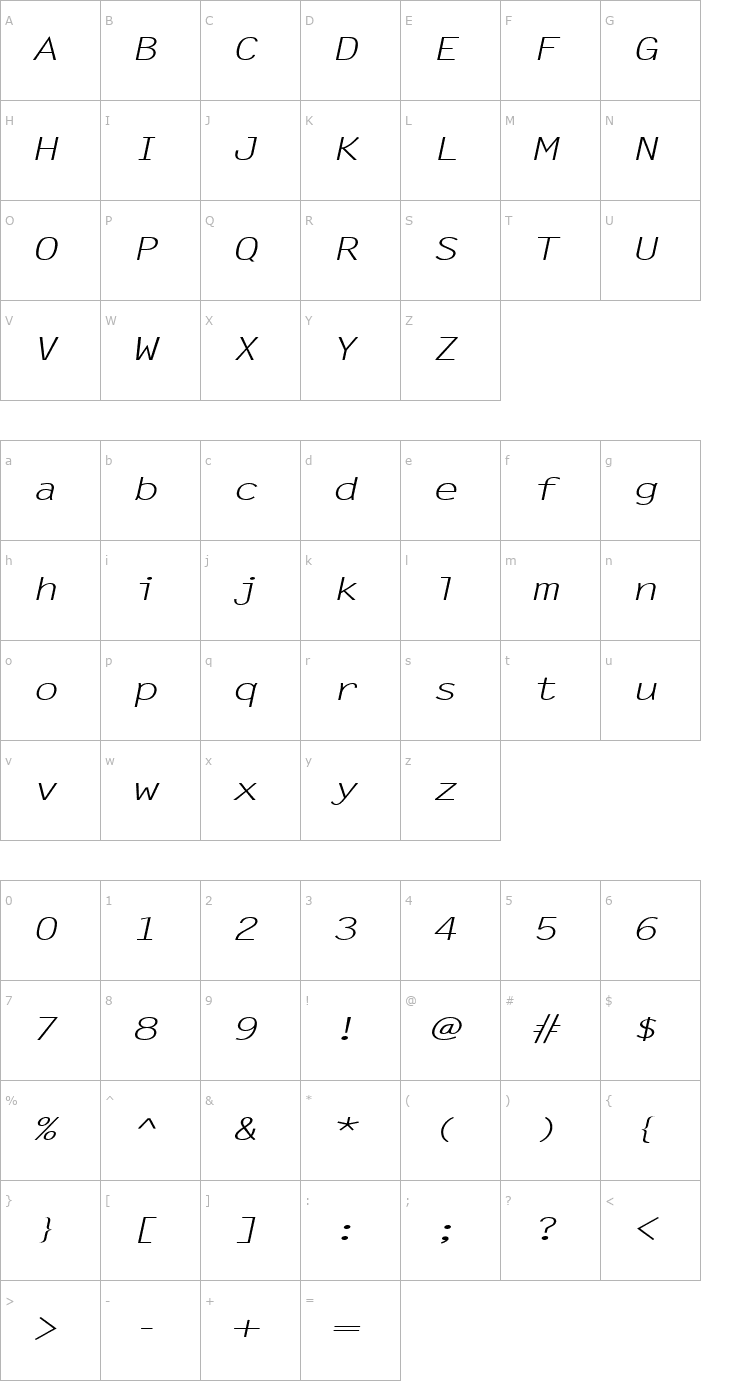 Character Map Lechter Extended Italic Font