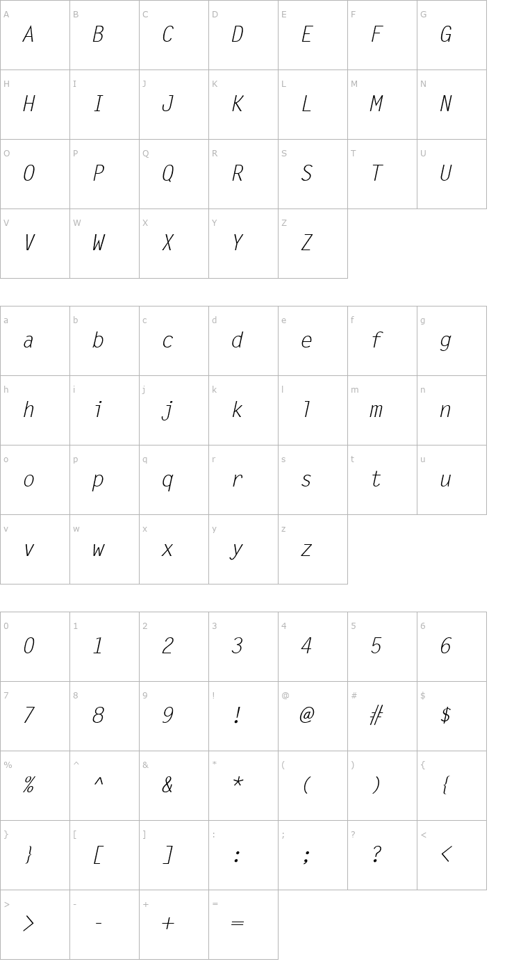 Character Map Lechter Italic Font