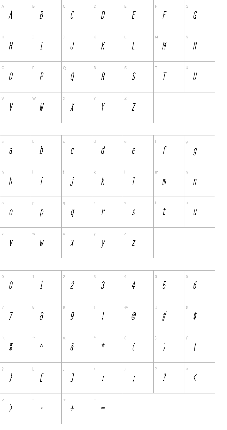 Character Map Lechter Thin BoldItalic Font