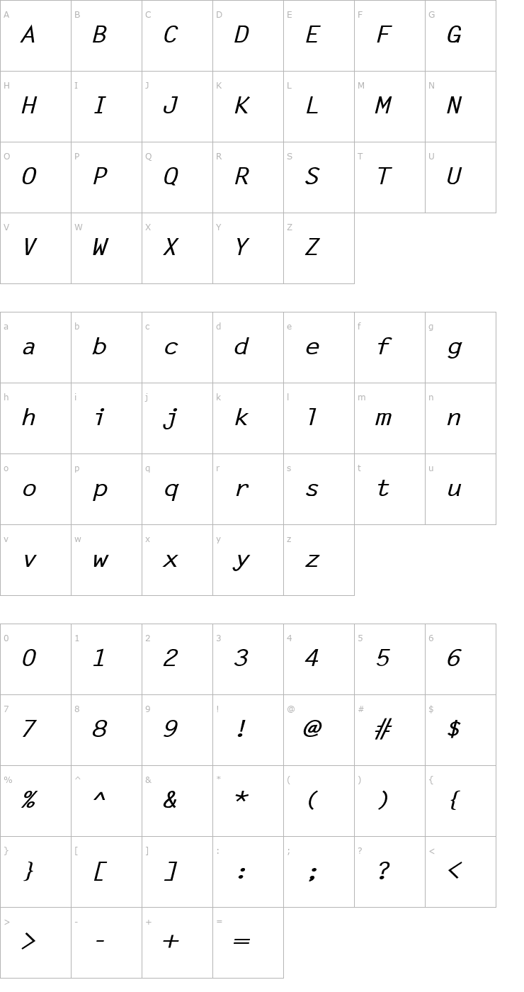 Character Map Lechter Wide Bold Italic Font