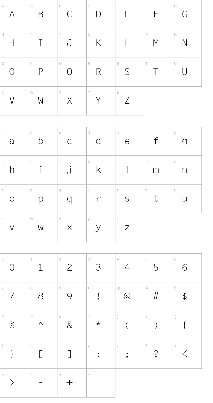 Character Map Lechter Wide Normal Font