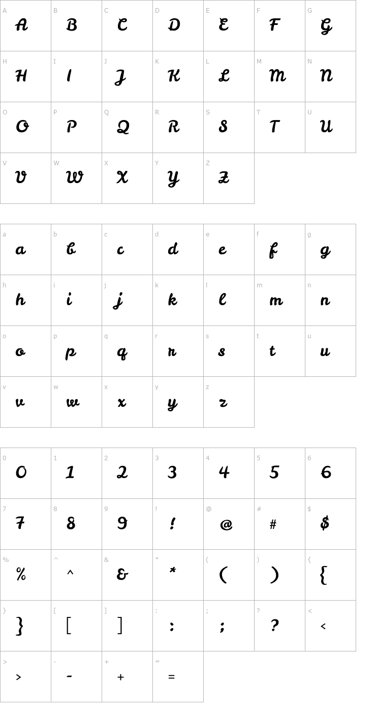 Character Map Leckerli One Font