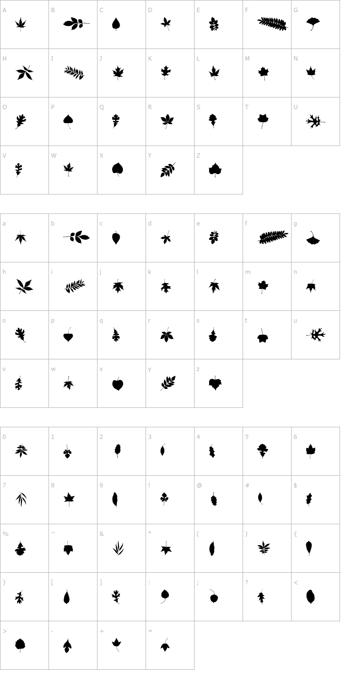 Character Map Leef Regular Font