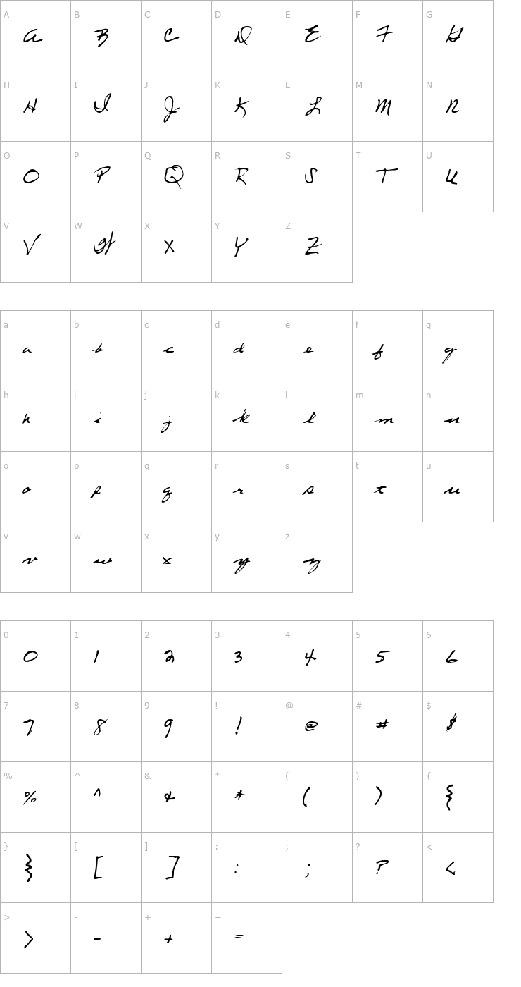 Character Map Lefty Regular Font
