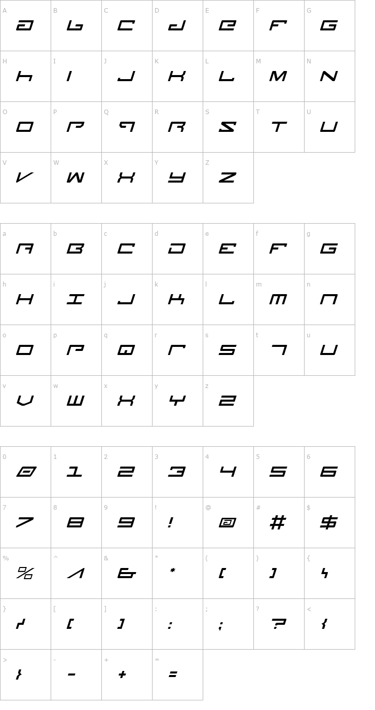 Character Map Legion Italic Font
