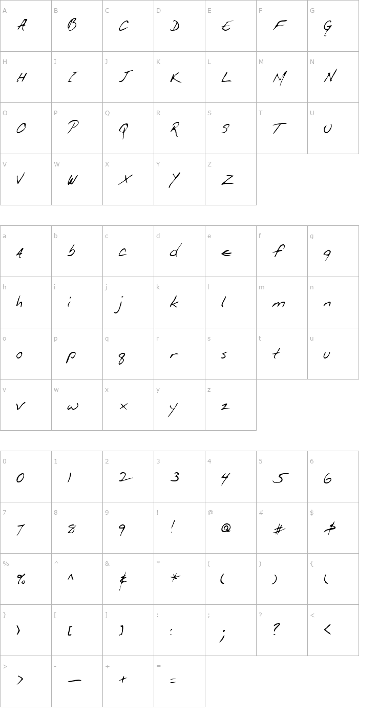 Character Map LEHN114 Font