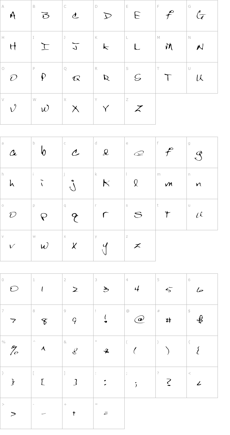 Character Map LEHN150 Font