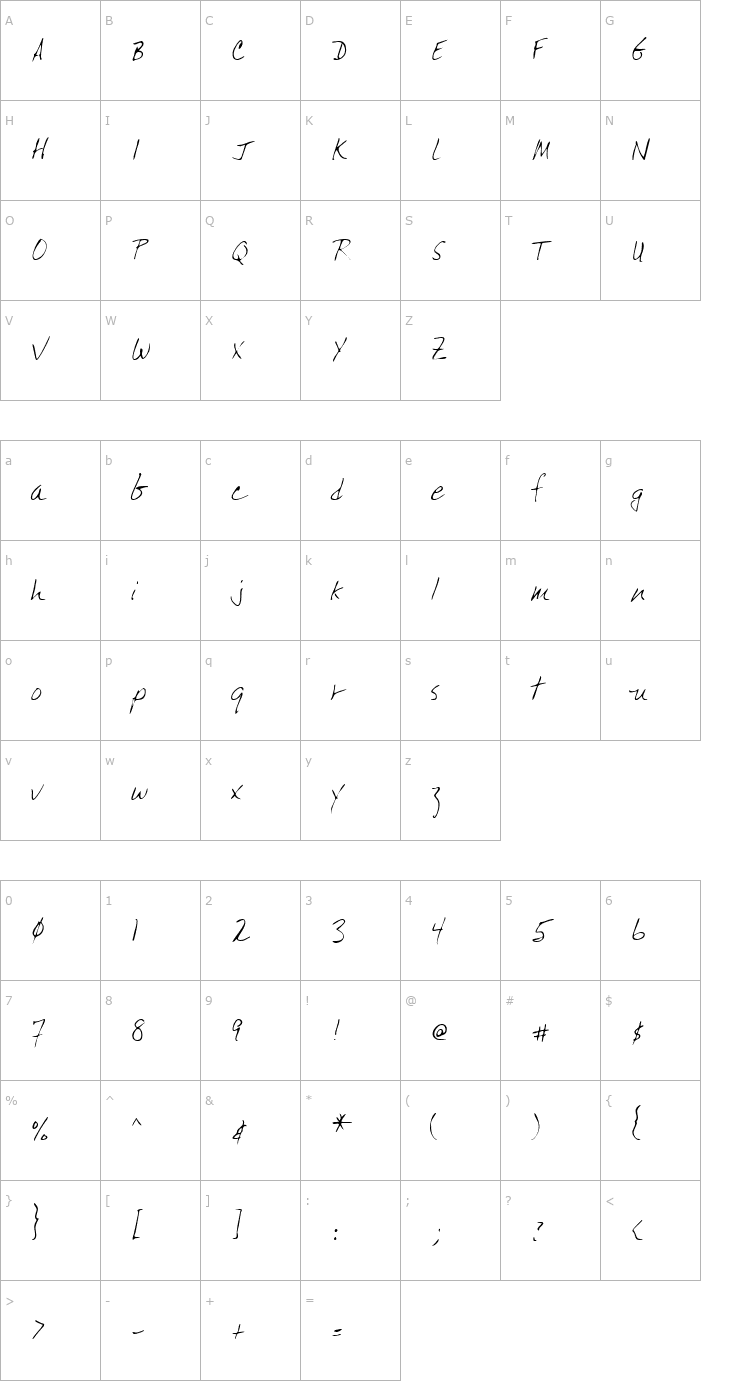 Character Map LEHN165 Font