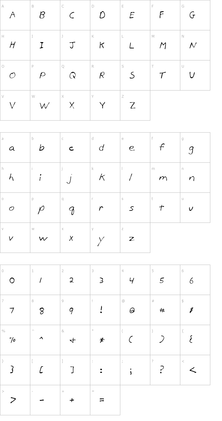 Character Map LEHN170 Font