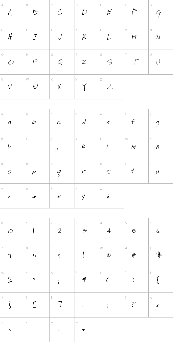 Character Map LEHN180 Font