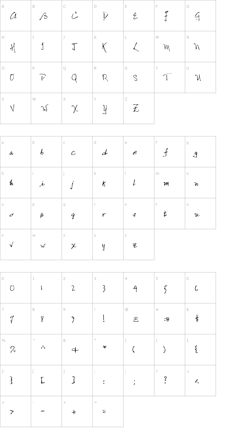 Character Map LEHN216 Font