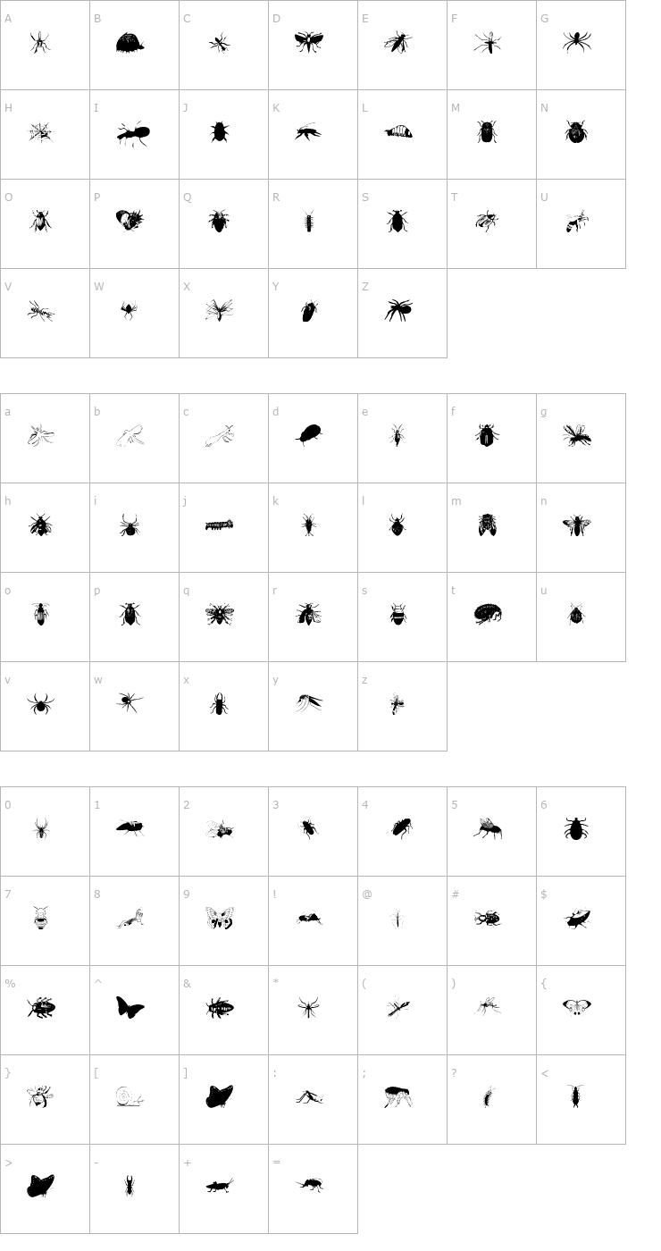 Character Map Lemay's Bug Font