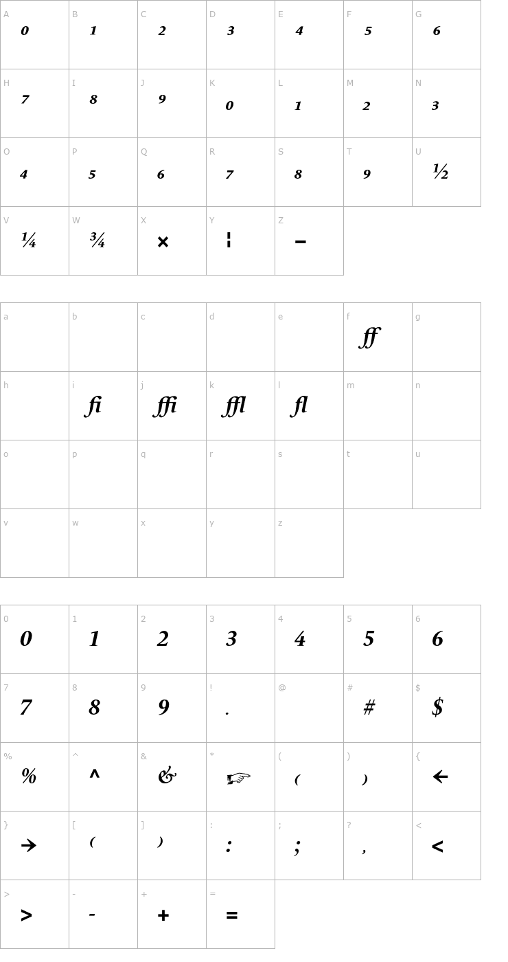 Character Map LeMondeLivre-BoldItalicExpert Font