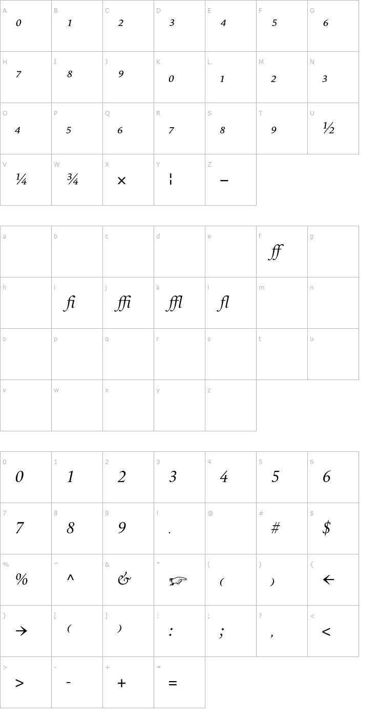 Character Map LeMondeLivre-ItalicExpert Font