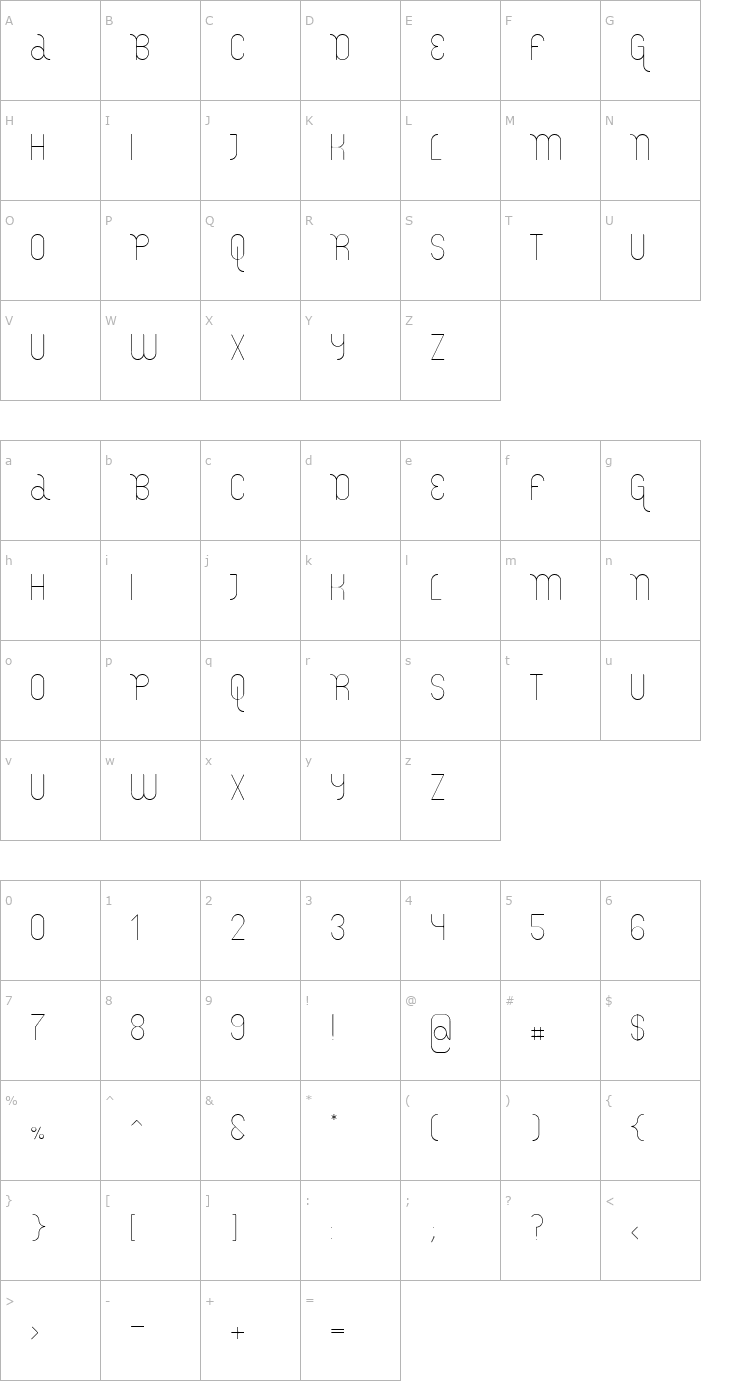 Character Map Lemur Light Font