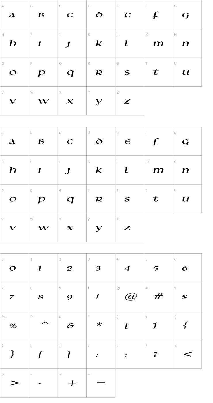 Character Map Leo Extended Italic Font